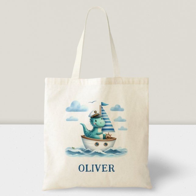 Tote Bag Joli capitaine nautique dinosaure bleu personnalis (Créateur téléchargé)