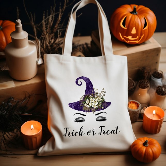 Tote Bag Joli Casquette de sorcière violet Halloween Trick  (Créateur téléchargé)