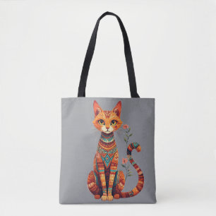 Tote Bag Joli chat artistique avec branche florale
