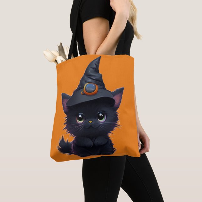 Tote Bag Joli chat noir de Halloween fantaisiste (De près)
