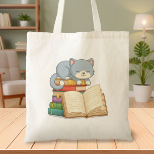 Tote Bag Joli chat sur une pile de livres