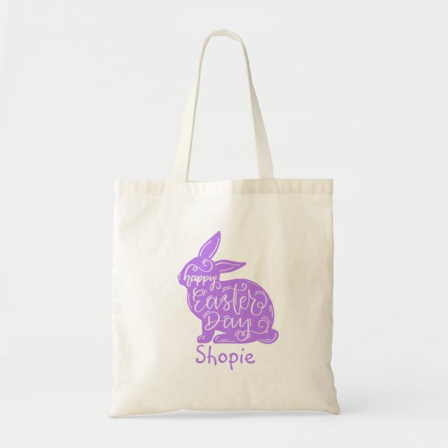 Tote Bag Joli Drôle Easter Bunny Chasse Oeufs Purple (Devant)