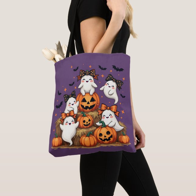Tote Bag Joli Fantômes D'Halloween En Coquette Bows Et Citr (De près)