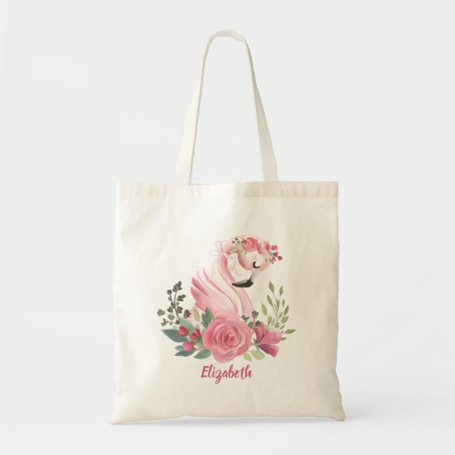 Tote Bag Joli Flamant rose Floral (Devant)