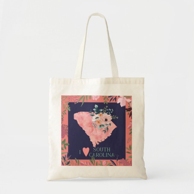 Tote Bag Joli Floral I Love South Carolina State Map (Devant)