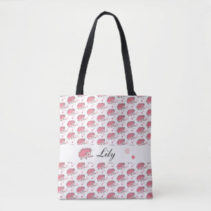 Tote Bag Joli Happy Hérisson Motif rose blanc