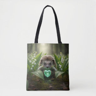 Tote Bag Joli hérisson de mai avec cœur d'émeraude