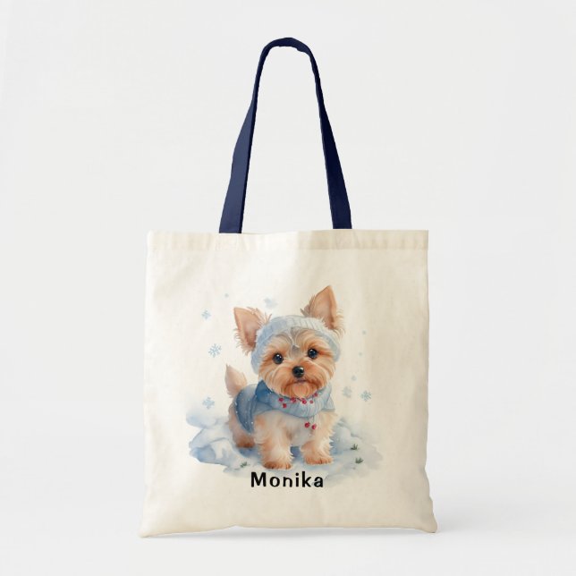 Tote Bag Joli hiver Yorkshire Terrier Chien personnalisé (Devant)