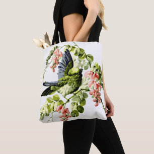 Tote Bag Joli jeune perroquet dans l'arbre à fleurs
