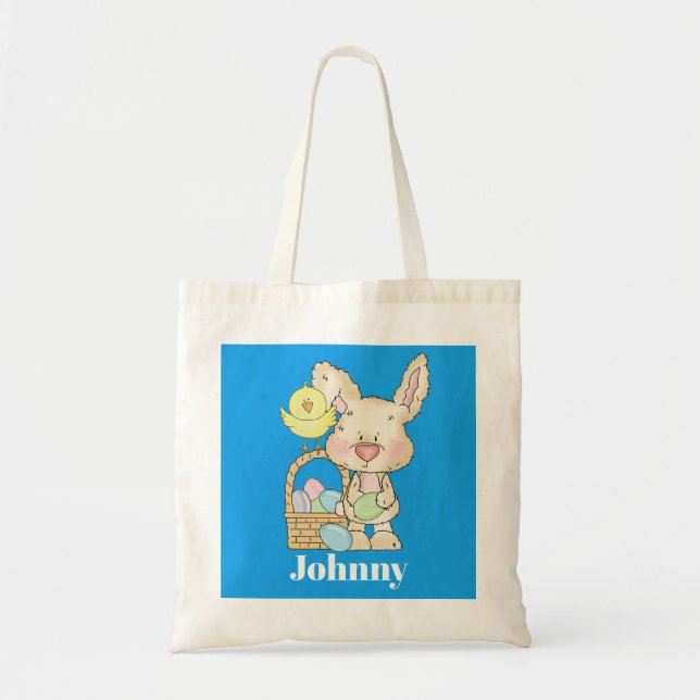 Tote Bag Joli lapin de Pâques ajouter nom chasse aux oeufs  (Devant)