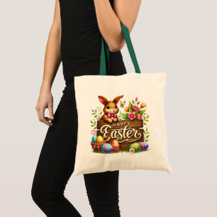 Tote Bag Joli lapin de Pâques heureux
