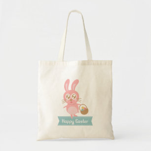 Tote Bag Joli lapin de Pâques tenant un panier d'œufs