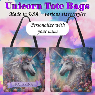 Tote Bag Joli Licorne Fantaisiste Floral Nom Personnalisé