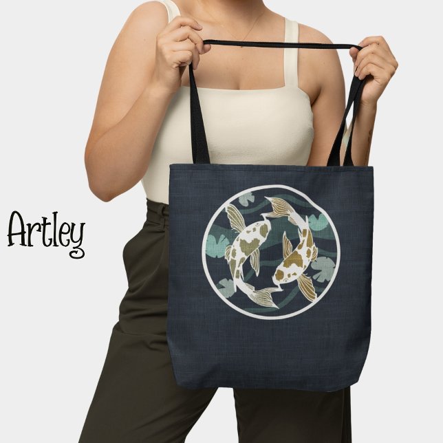 Tote Bag Joli logo Turquoise et bleu Koi Fish Pond (Créateur téléchargé)