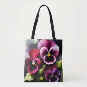 Tote Bag Joli marron noir rouge pansies aquarelle peinture