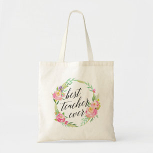 Tote Bag Joli meilleur enseignant jamais la couronne floral