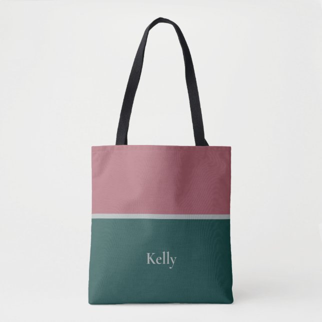 Tote Bag Joli Monogramme moderne Nom Vert Rouge Élégant (Devant)