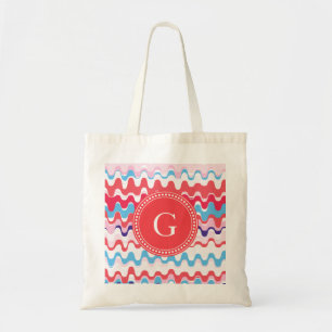 Tote Bag Joli monogramme motif rose rouge abstrait