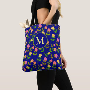 Tote Bag Joli motif de rose bleue monogramme