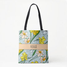 Joli motif floral rétro bleu avec monogramme