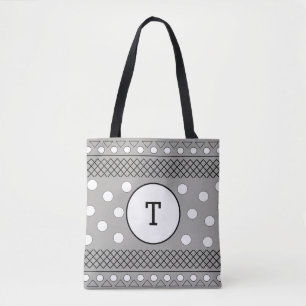 Tote Bag Joli motif gris à pois et monogramme