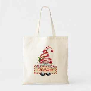 Tote Bag Joli Noël Gnome Rouge Casquette rayé Nom personnal