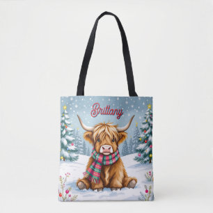 Tote Bag Joli Noël Whimsical de vache Highland Personnalisé