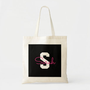 Tote Bag Joli nom & monogramme Noir Blanc & Rose