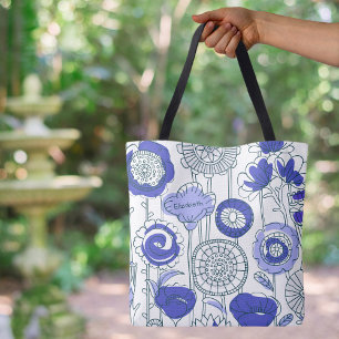 Tote Bag Joli Nom Personnalisé Abstrait Floral Artistique B