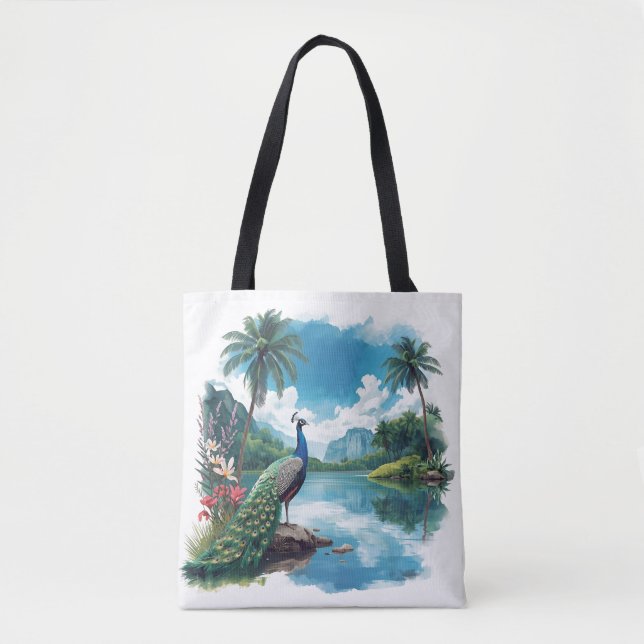 Tote Bag Joli paon dans un paradis tropical (Devant)