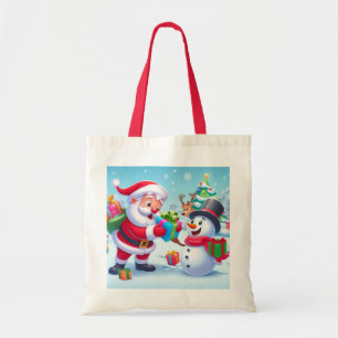 Tote Bag Joli Père Noël et bonhomme de neige 