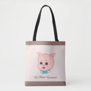 Tote Bag Joli petit cochon gourmet sur fond beige