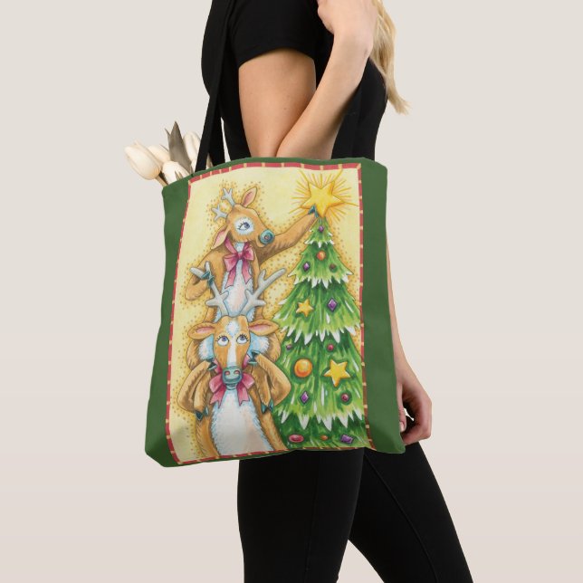 Tote Bag Joli renne de Noël avec l'étoile de l'arbre de Noë (De près)