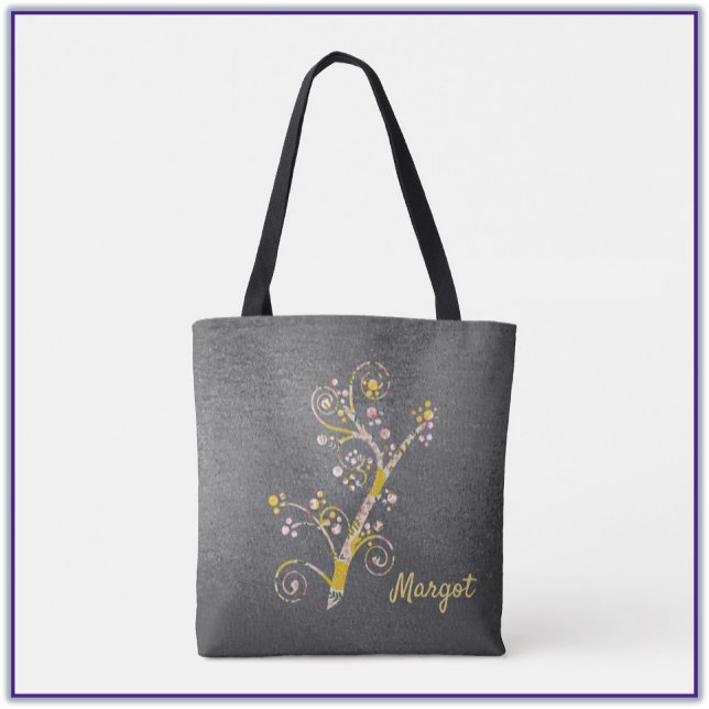Tote Bag Joli rose et gris cerise en fleurs Fourre-tout Ba (Créateur téléchargé)