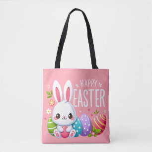 Tote Bag Joli, rose et heureux lapin de Pâques