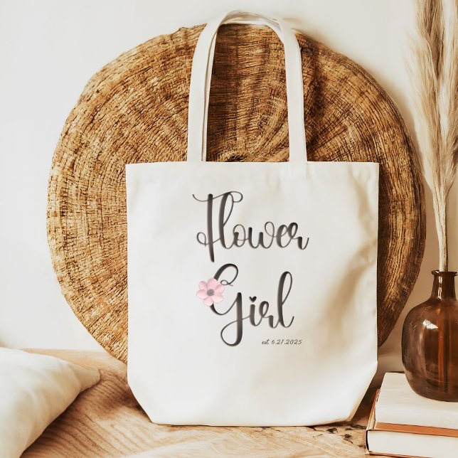 Tote Bag Joli rose Floral Caligraphie Flower Girl (Créateur téléchargé)
