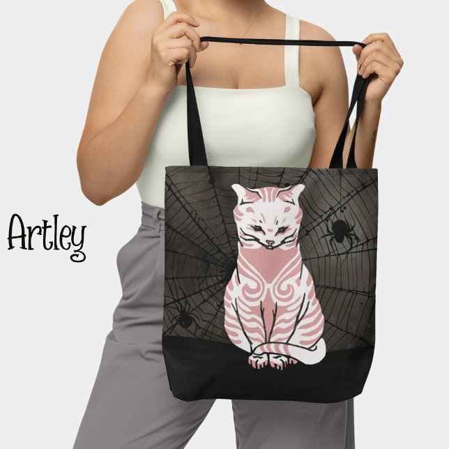 Tote Bag Joli rose noir goth chat Spider Web (Créateur téléchargé)