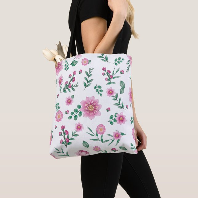Tote Bag Joli Shabby Chic rose Floral Illustration (De près)