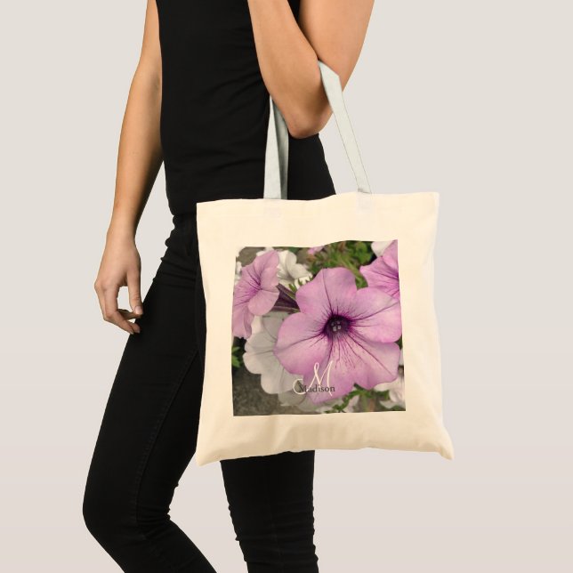 Tote Bag Joli violet Petunia Photo Monogramme (Devant (produit))