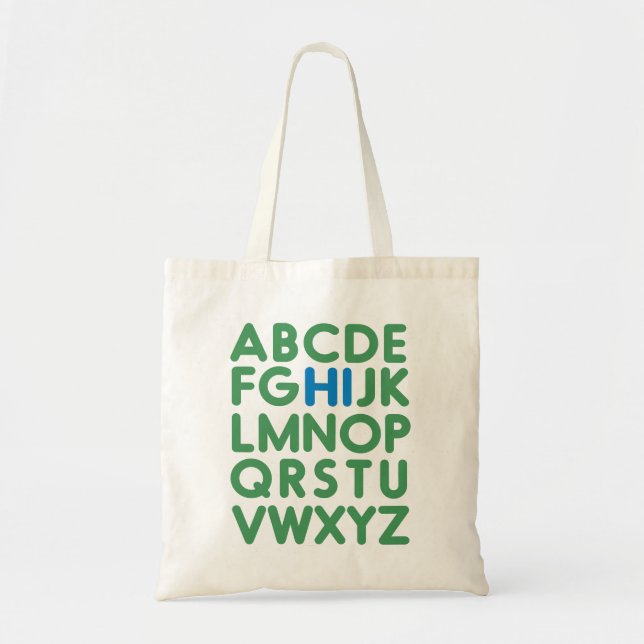 Tote Bag Jolie Alphabet Typographie Blue Green Library (Devant)