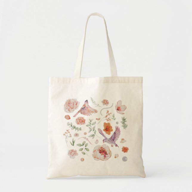 Tote Bag Jolie aquarelle Floral Hummingbird Motif (Devant)