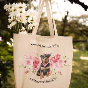 Tote Bag Jolie aquarelle florale   Doigt Rottweiler
