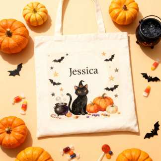 Tote Bag Jolie chatte sorcière noire Halloween Trick or Tre