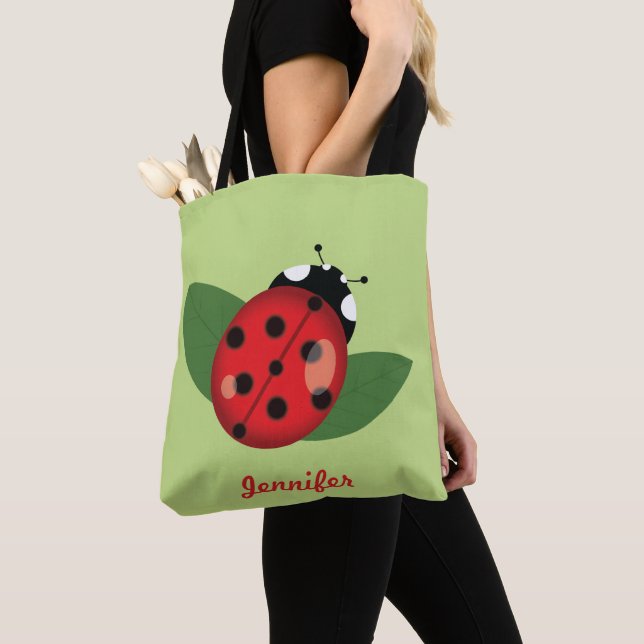 Tote Bag Jolie coccinelle de dessin animé avec nom personna (De près)