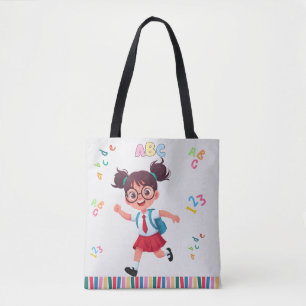 Tote Bag Jolie écolière ABC 123 Illustration éducative
