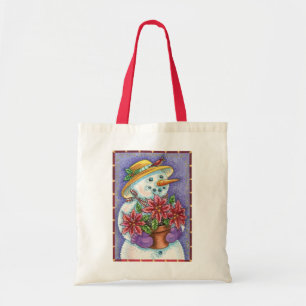 Tote Bag Jolie fille de Noël Bonhomme de neige avec Poinset