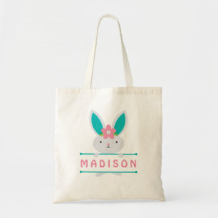 Tote Bag Jolie fille Lapin de Pâques Nom personnalisé