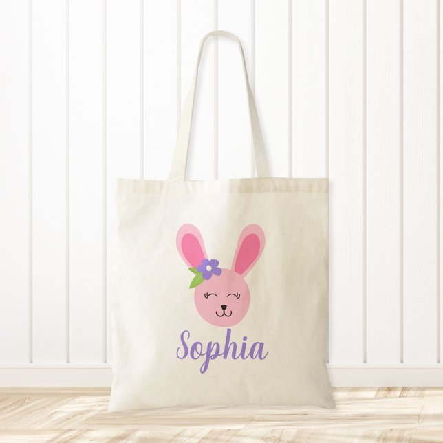 Tote Bag Jolie fille lapin de Pâques rose personnalisée (Créateur téléchargé)