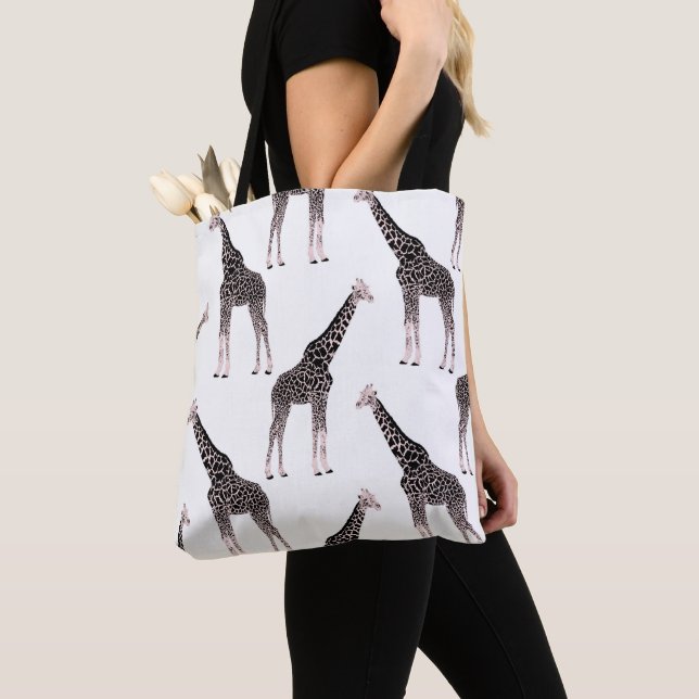 Tote Bag Jolie Giraffe noire blanche rose (De près)