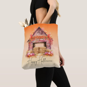 Tote Bag Jolie grange rose et citrouilles orange Halloween